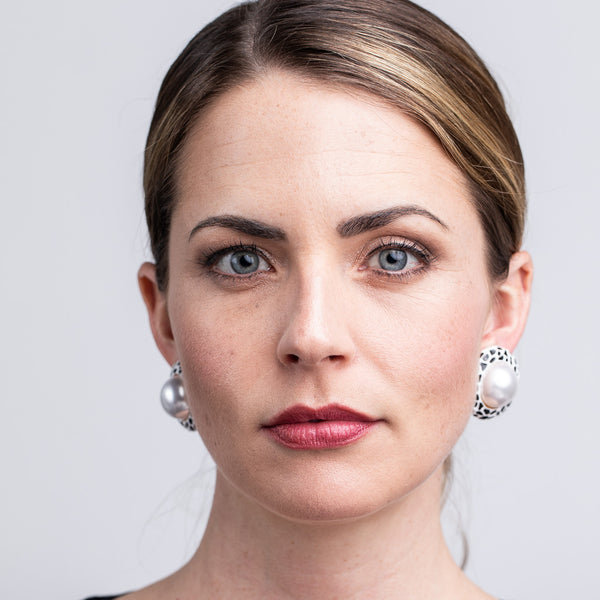 Kenneth Jay Lane Cultura Pearl Center Button Clip Earrings