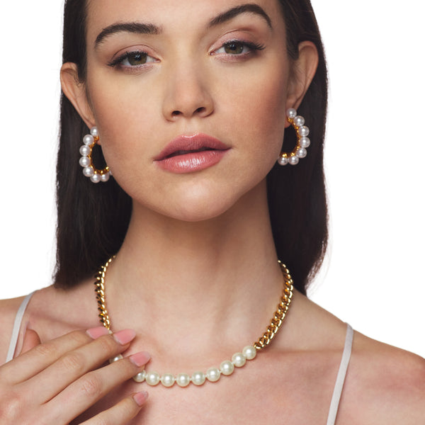 kenneth jay lane Cultura Pearl Hoop Pierced Earring