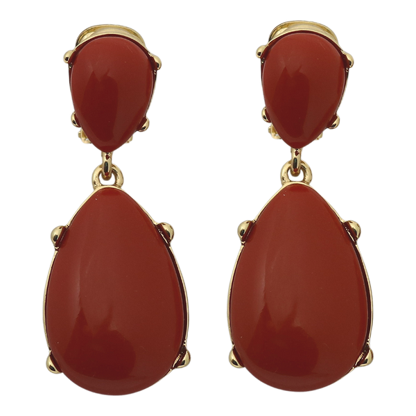 kenneth jay lane Dark Coral Resin Teardrop Cabochon Clip Earring
