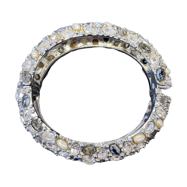 Kenneth Jay Lane Diamond And Pearl Cluster Thick Bangle