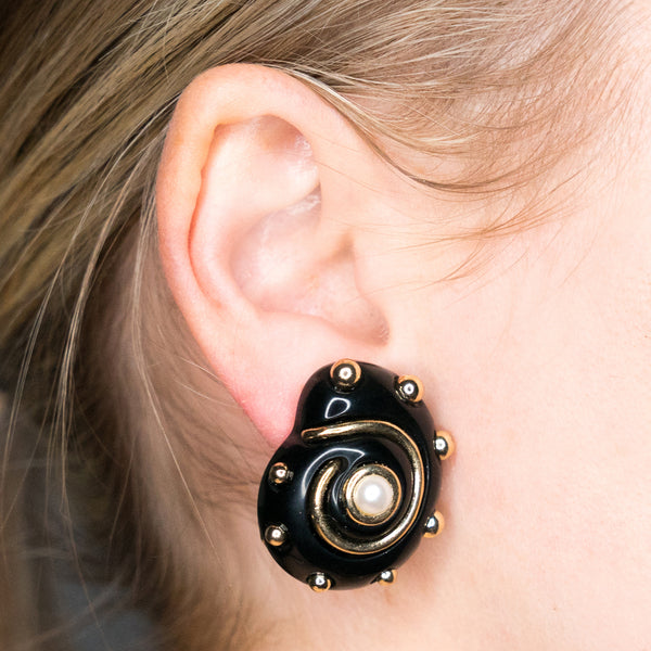 Kenneth Jay Lane Dotted Black Snail Clip-On Earrings