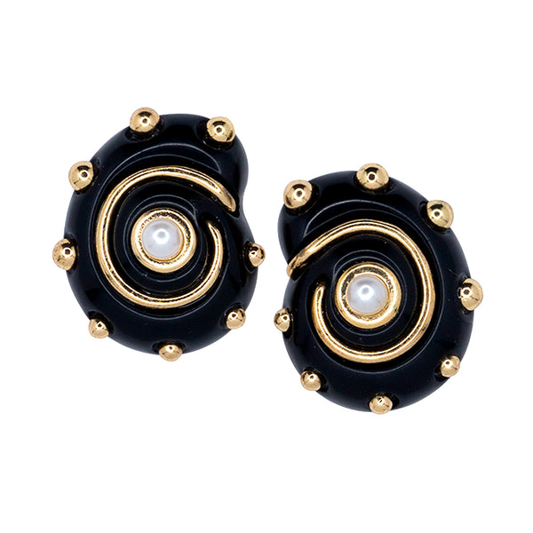 kenneth jay lane Dotted Black Snail Clip-On Earrings