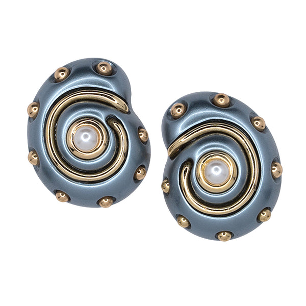 kenneth jay lane Dotted Grey Pearl Snail Clip-On Earrings