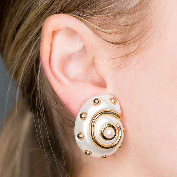 Kenneth Jay Lane Dotted Pearl Snail Clip-On Earrings