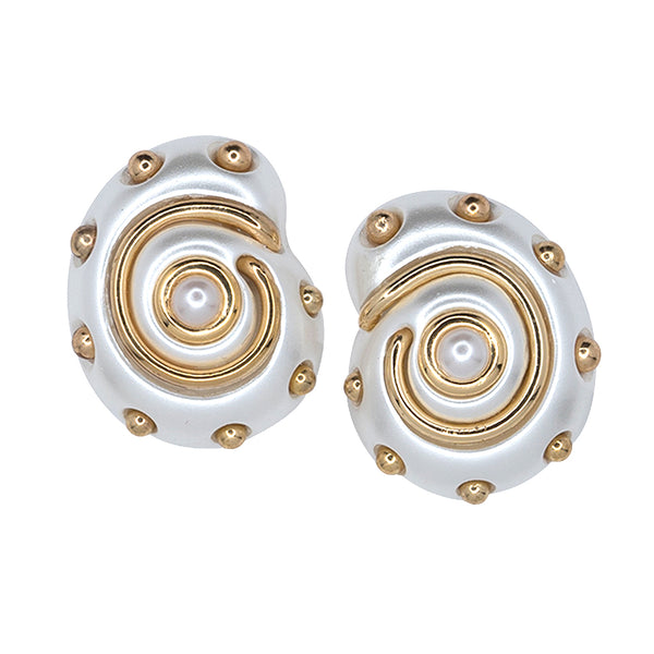 kenneth jay lane Dotted Pearl Snail Clip-On Earrings