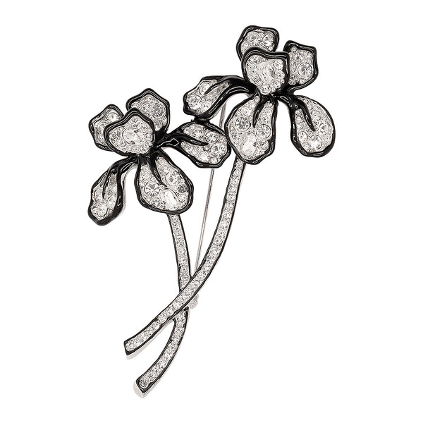 kenneth jay lane Double Black Line Crystal Long Stem Flower Pin
