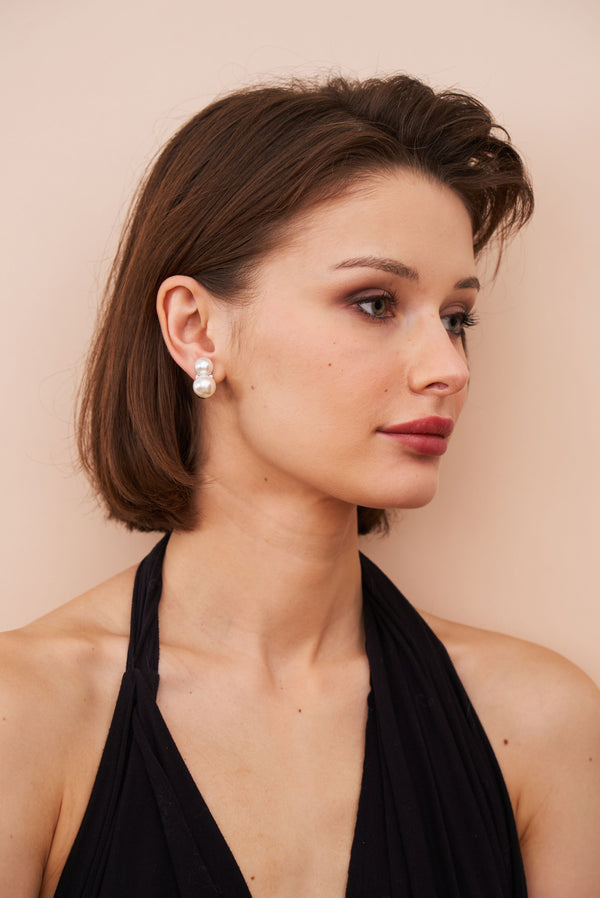 Kenneth Jay Lane Double Cultura Pearl Clip-On Earrings