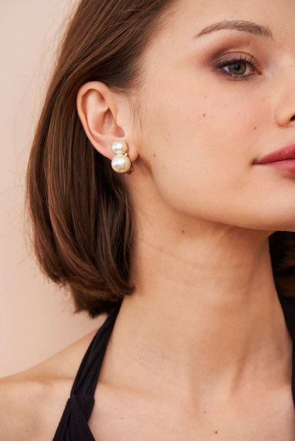 Kenneth Jay Lane Double Cultura Pearl Clip-On Earrings