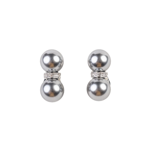 Kenneth Jay Lane Double Grey Pearl Clip-On Earrings