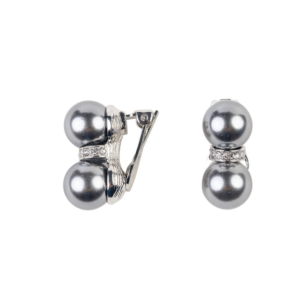 Kenneth Jay Lane Double Grey Pearl Clip-On Earrings