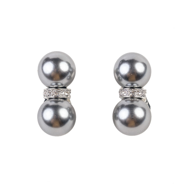 kenneth jay lane Double Grey Pearl Clip-On Earrings