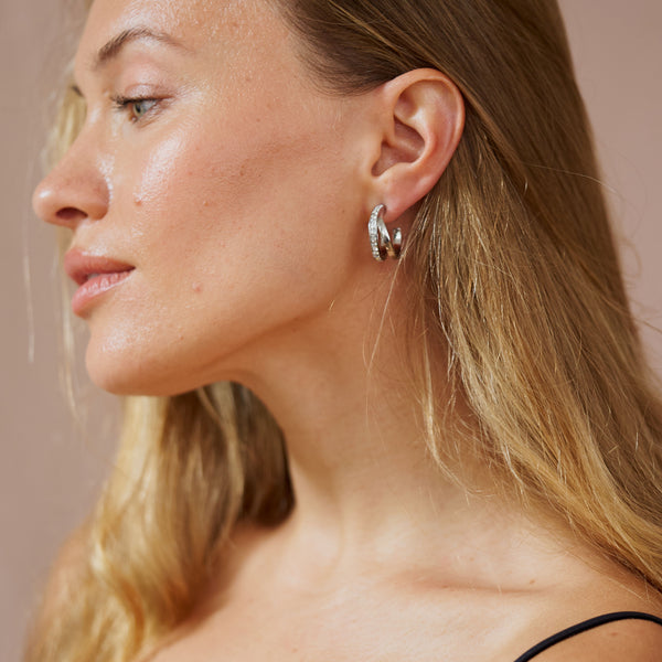 Kenneth Jay Lane Double Row Crystal Hoop Pierced Earrings