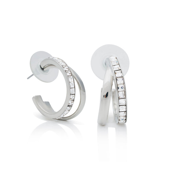 Kenneth Jay Lane Double Row Crystal Hoop Pierced Earrings