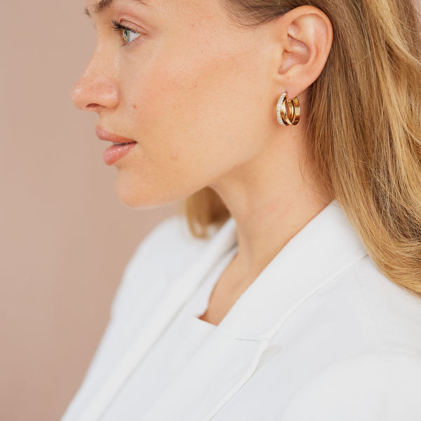 Kenneth Jay Lane Double Row Crystal Hoop Pierced Earrings