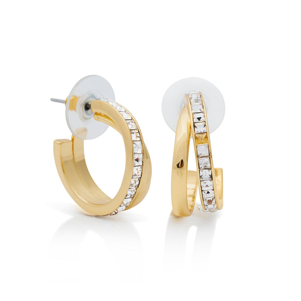 kenneth jay lane Double Row Crystal Hoop Pierced Earrings