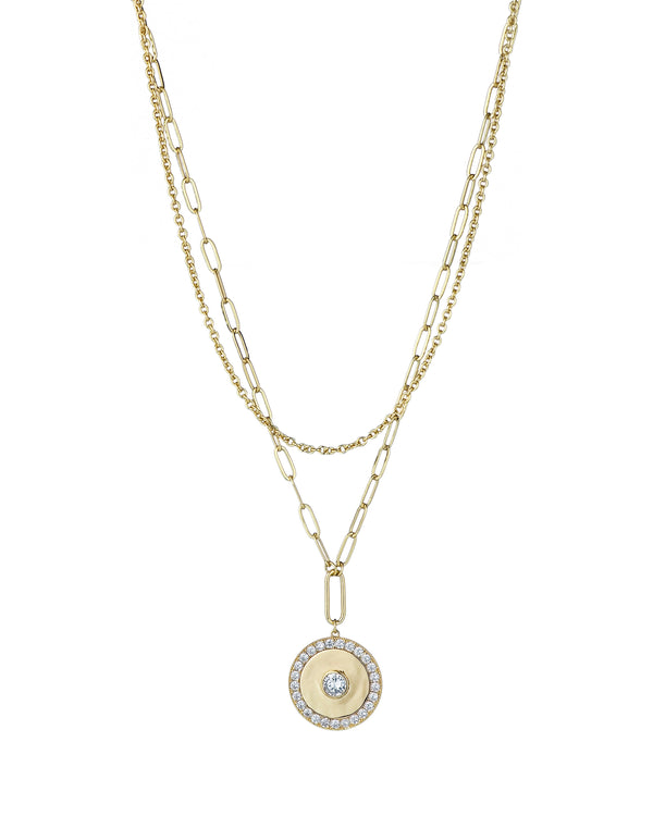 kenneth jay lane Double Stranded Cubic Zirconia Disc Pendant Necklace