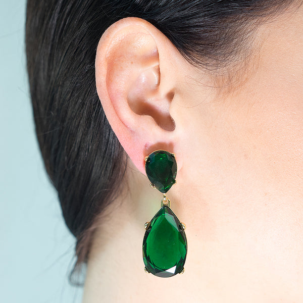 Kenneth Jay Lane Emerald And Gold Teardrop Earrings