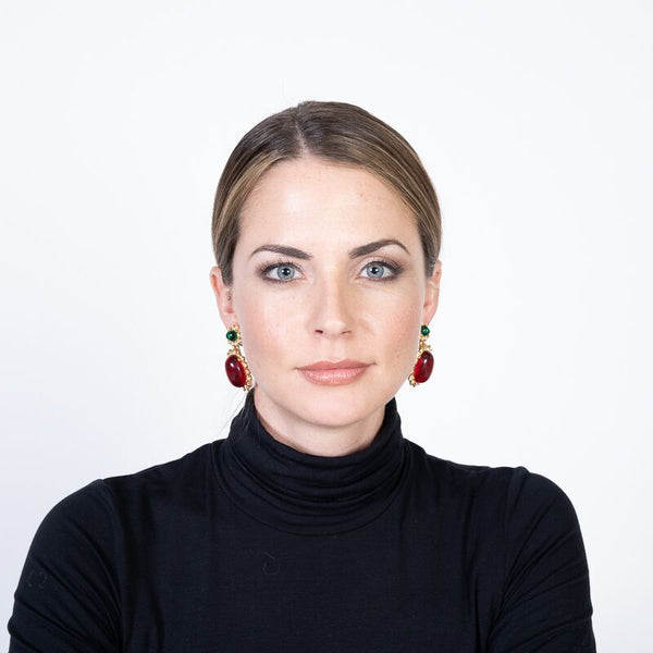 Kenneth Jay Lane Emerald And Ruby Drop Clip Earrings