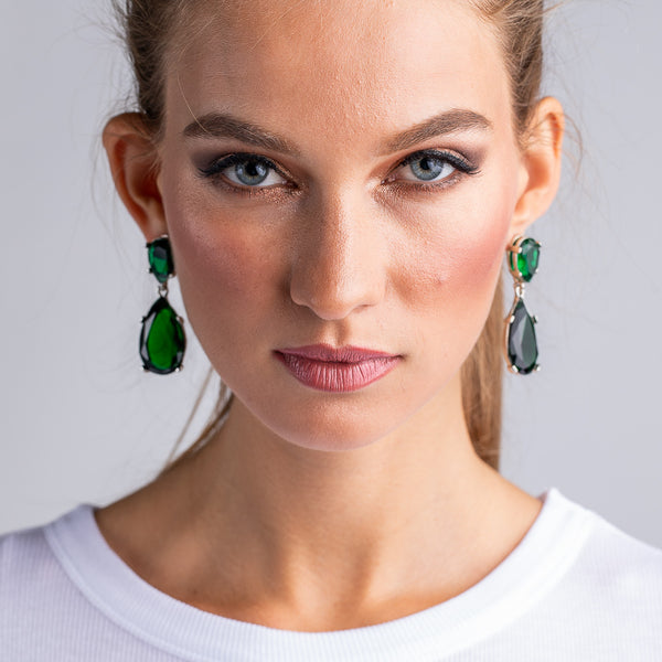 Kenneth Jay Lane Emerald And Silver Teardrop Earrings