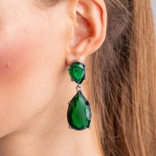 kenneth jay lane Emerald and Silver Teardrop Earrings