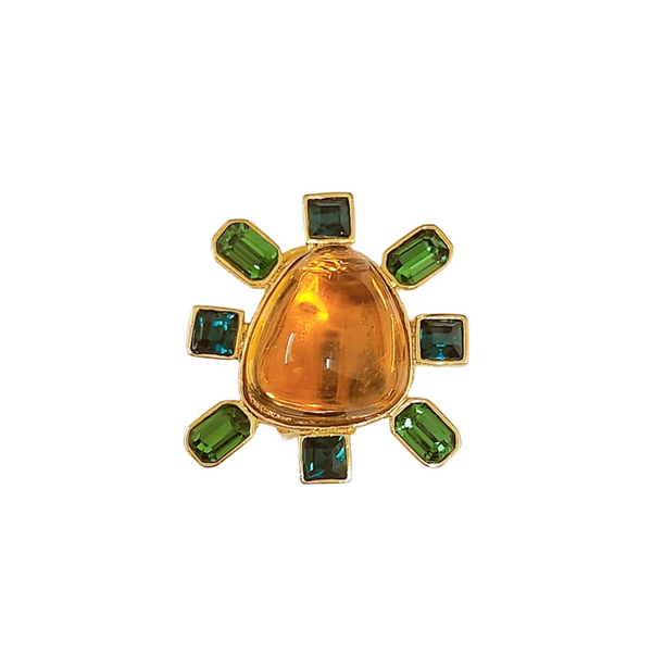 Kenneth Jay Lane Emerald And Topaz Cabochon Center Clip Earring