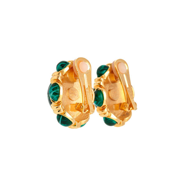 Kenneth Jay Lane Emerald Cabochon Button Clip Earrings