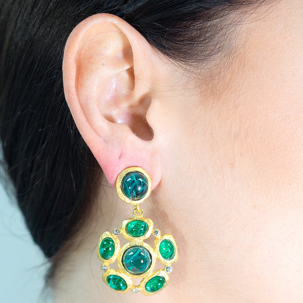 Kenneth Jay Lane Emerald Cabochon Pierced Or Clip Earrings