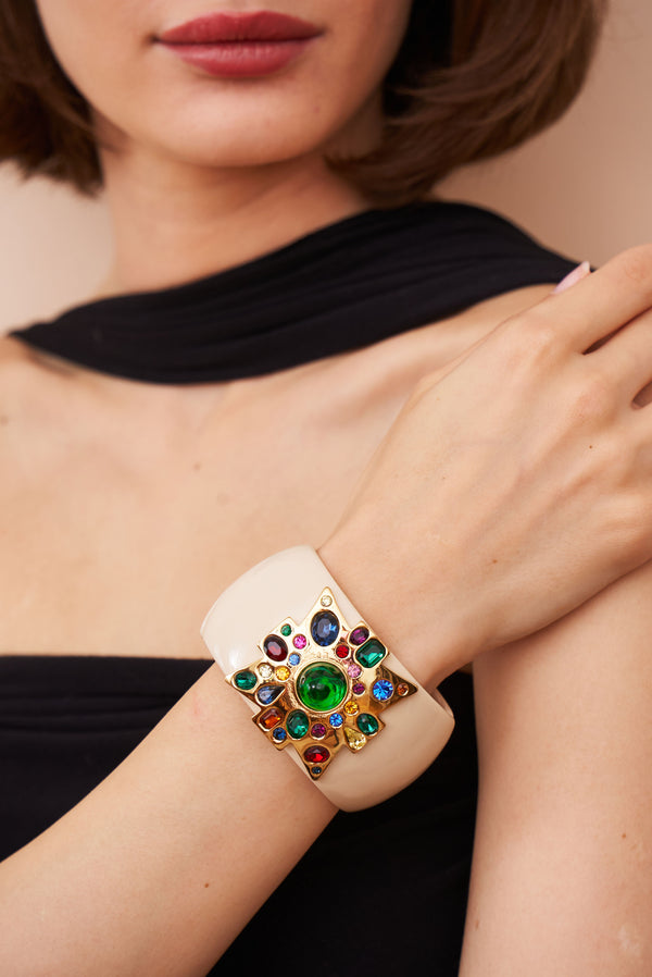 Kenneth Jay Lane Emerald Center Ivory Maltese Cross Bracelet