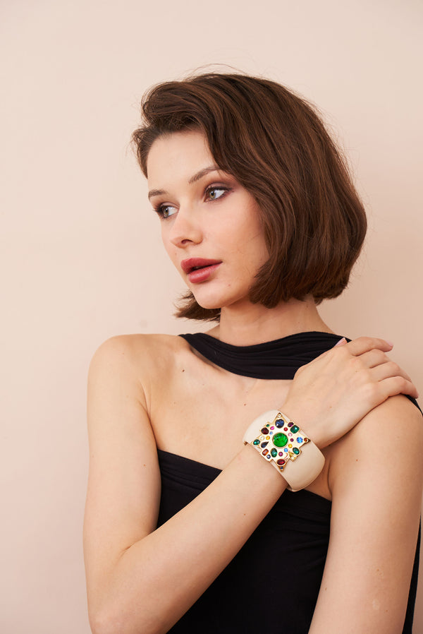 Kenneth Jay Lane Emerald Center Ivory Maltese Cross Bracelet