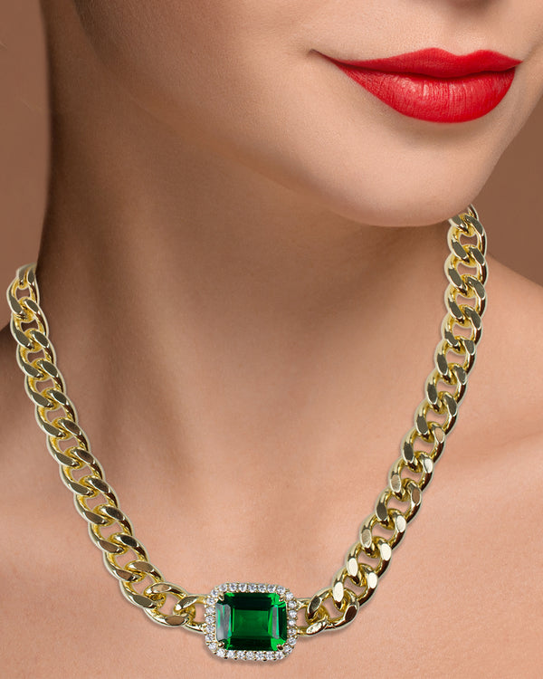Kenneth Jay Lane Emerald & Cubic Zirconia Chunky Chain Necklace