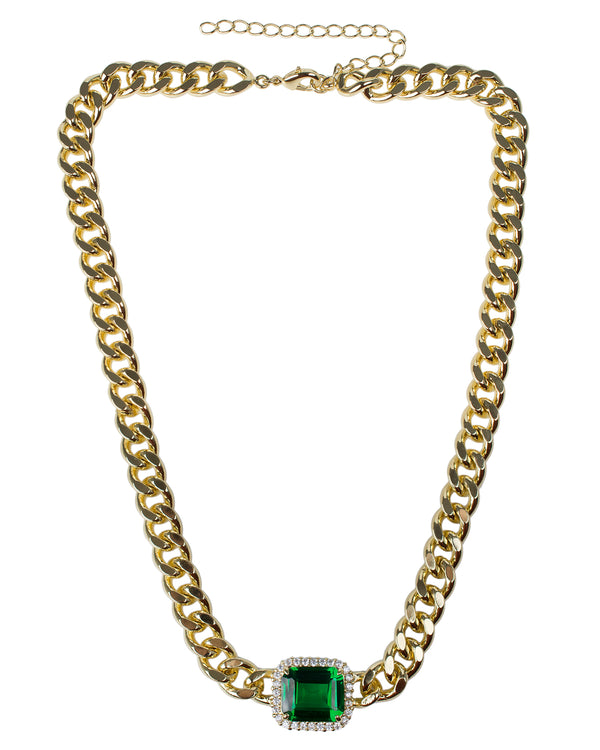kenneth jay lane Emerald & Cubic Zirconia Chunky Chain Necklace