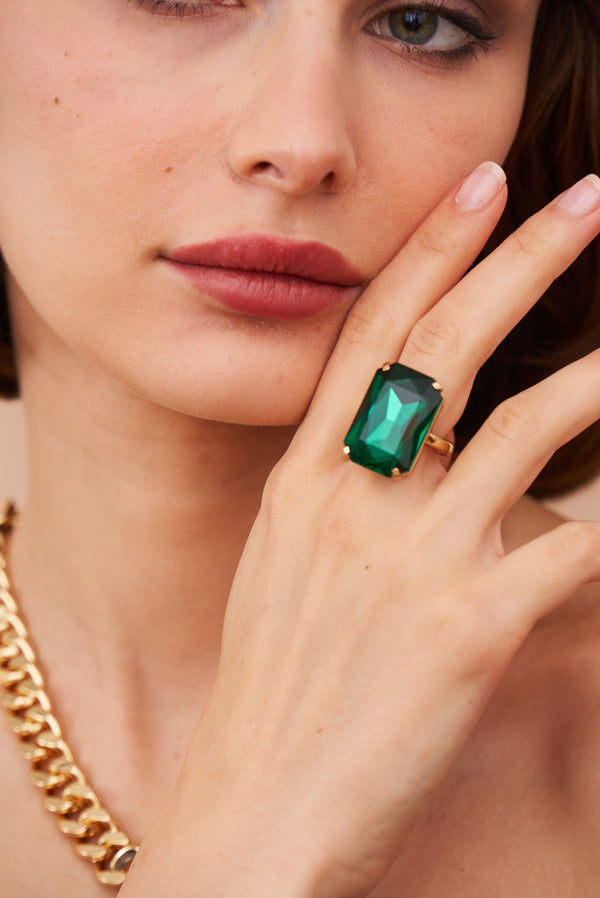 Kenneth Jay Lane Emerald Octagon Stone Adjustable Ring