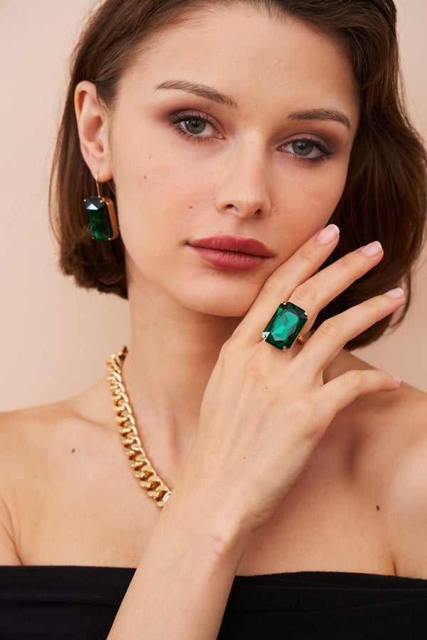 Kenneth Jay Lane Emerald Octagon Stone Adjustable Ring
