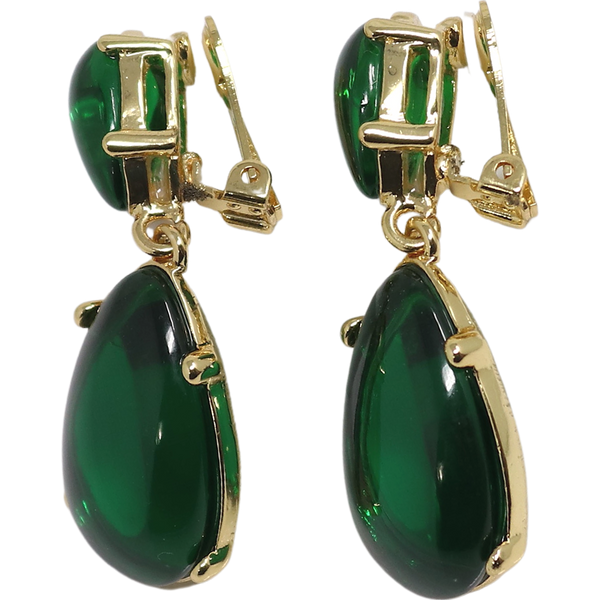 Kenneth Jay Lane Emerald Resin Teardrop Cabochon Earring