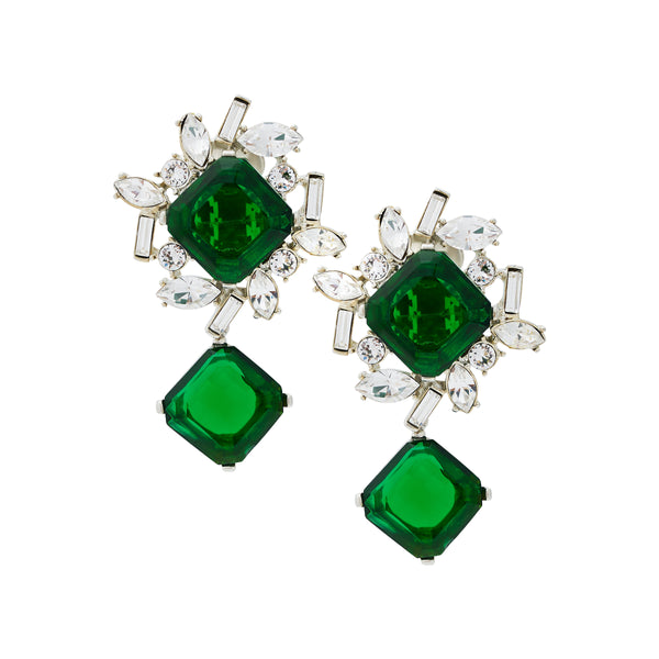 Kenneth Jay Lane Emerald Rhinestone Drop Clip Earrings