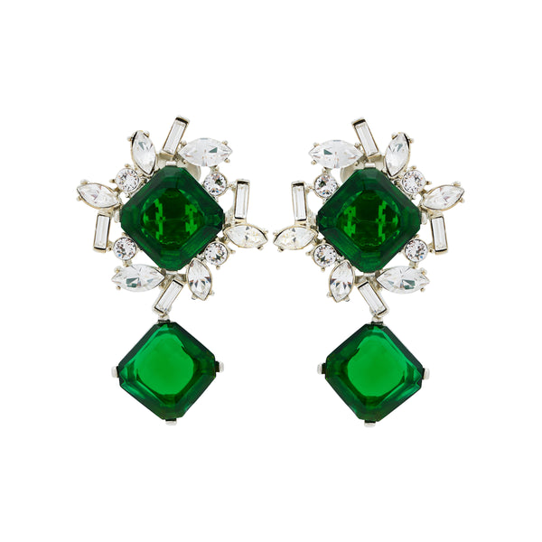 kenneth jay lane Emerald Rhinestone Drop Clip Earrings