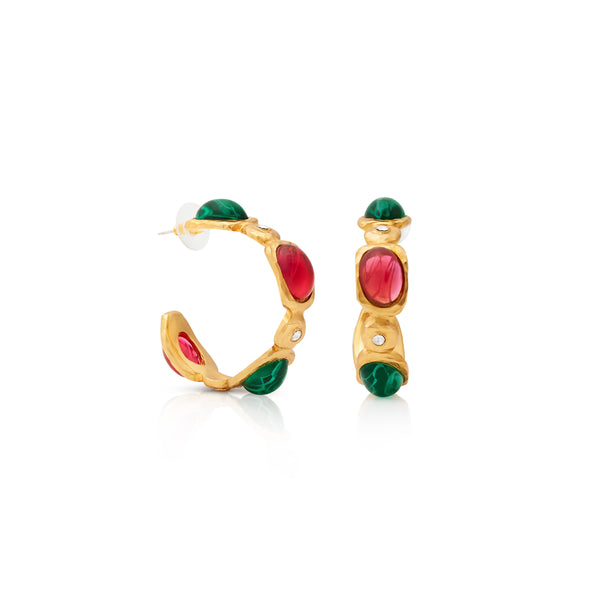 kenneth jay lane Emerald & Ruby Gemstone Hoop Earrings