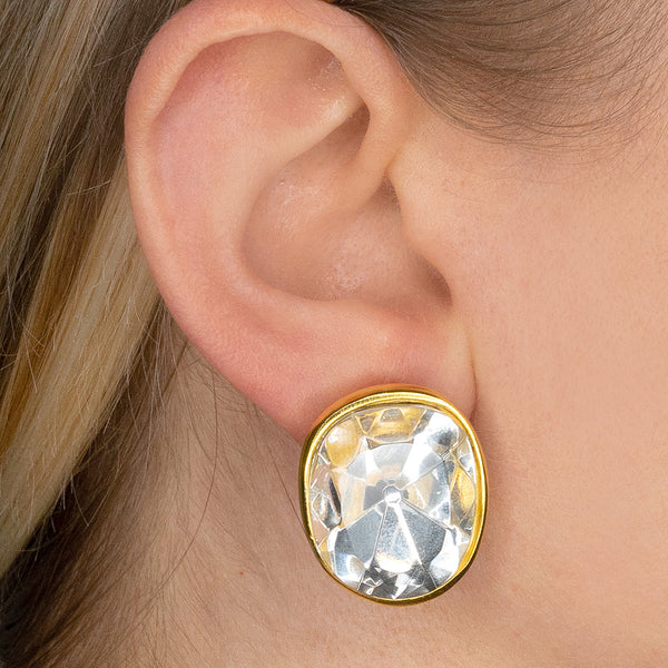Kenneth Jay Lane Faceted Crystal Headlight Clip Earrings