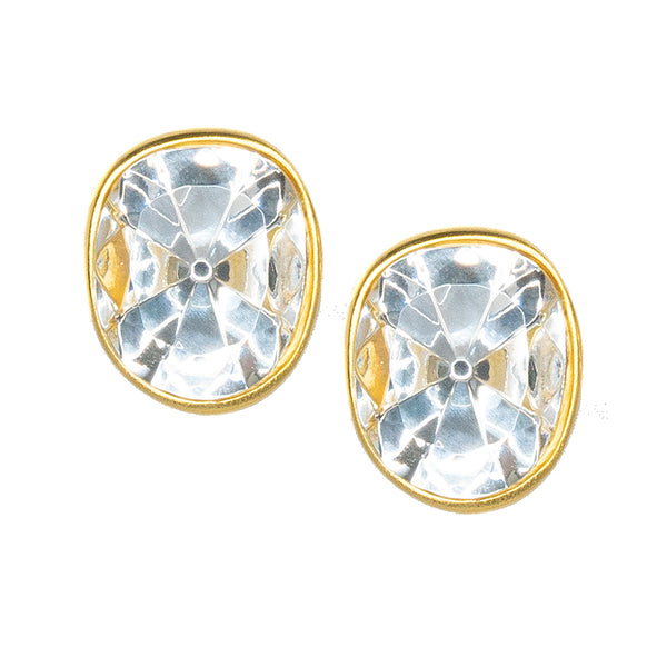 kenneth jay lane Faceted Crystal Headlight Clip Earrings