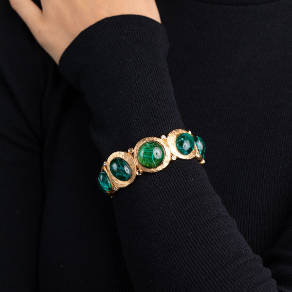 kenneth jay lane Flawed Emerald Cabochon Hinged Bangle