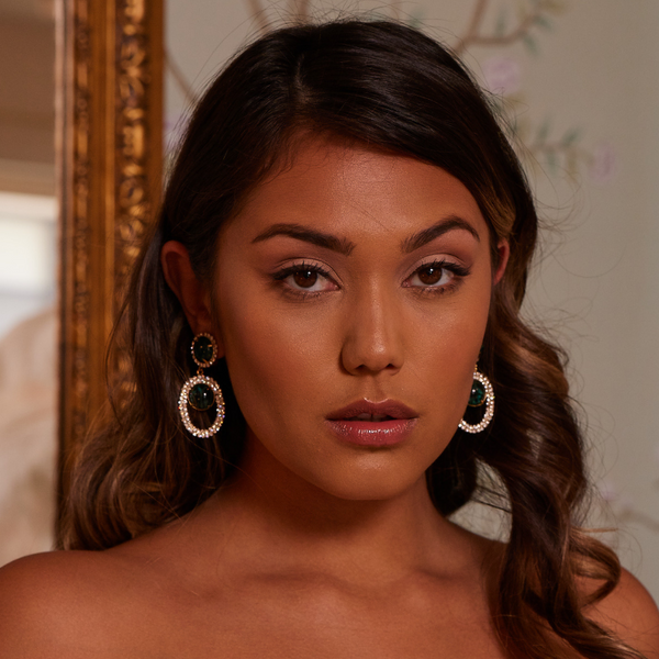 Kenneth Jay Lane Flawed Emerald Open Teardrop Clip Earrings