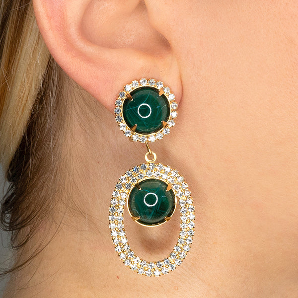 Kenneth Jay Lane Flawed Emerald Open Teardrop Clip Earrings