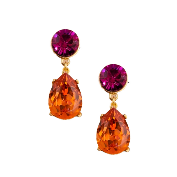 kenneth jay lane Fuchsia & Padparadscha Stone Teardrop Pierced Earring