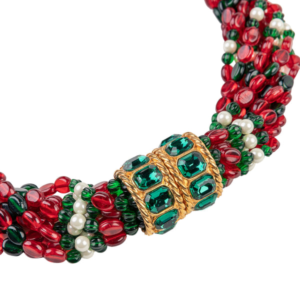 Kenneth Jay Lane Gem And Pearl Beaded Necklace With Emerald Clasp