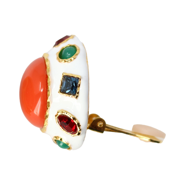 Kenneth Jay Lane Gemstone & Coral Center Button Earrings