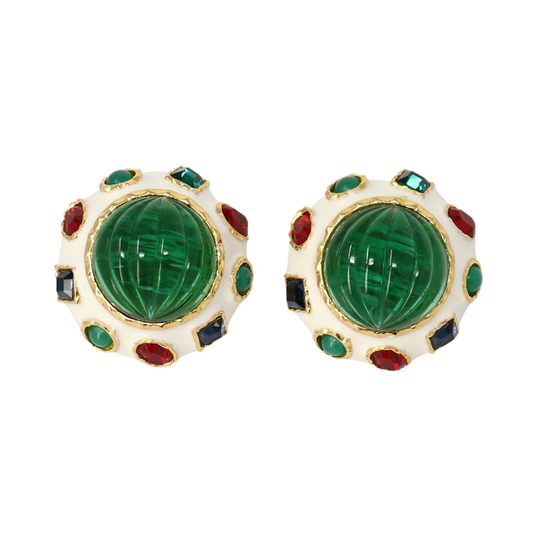 kenneth jay lane Gemstone & Emerald Center Button Earrings