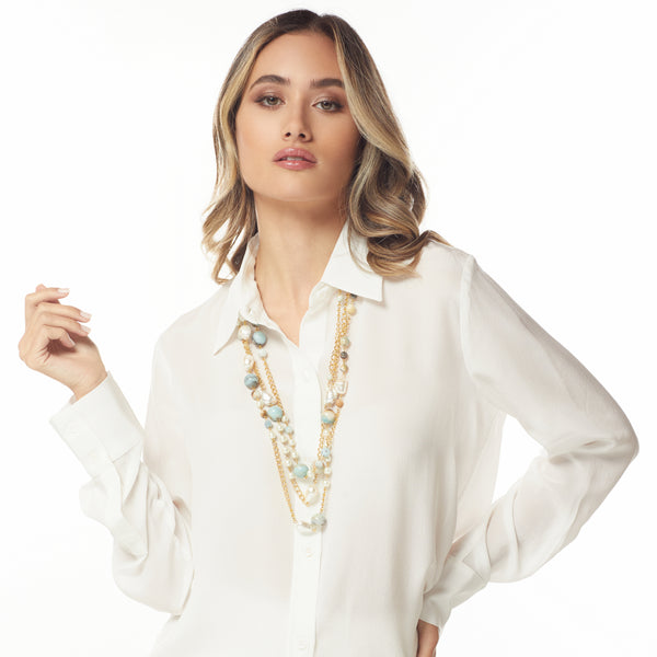 Kenneth Jay Lane Gold Amazonite & Pearl Link Necklace