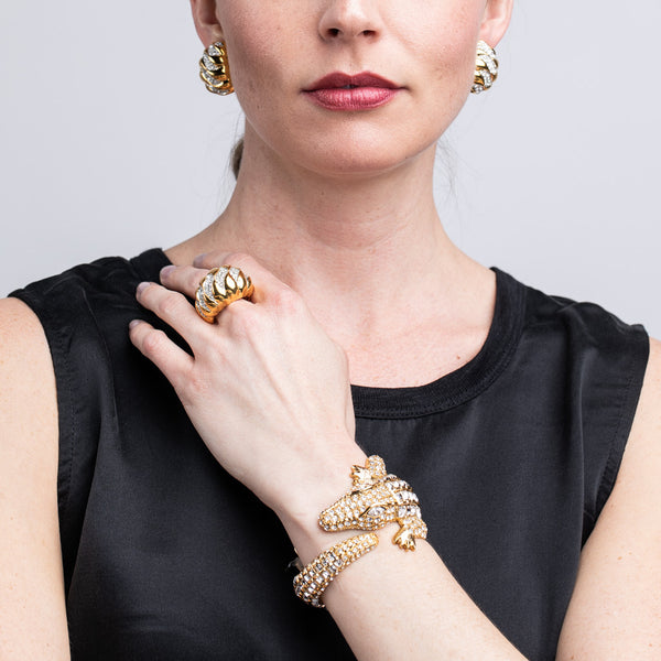 kenneth jay lane Gold and Crystal Alligator Bracelet