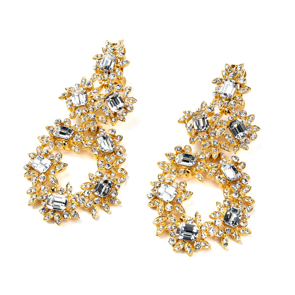 Kenneth Jay Lane Gold And Crystal Flower Clip Earrings