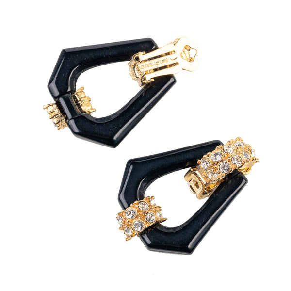 Kenneth Jay Lane Gold And Crystal Hexagon Drop Clip Earring
